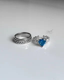 ست کاپلی انگشتر کارتیر و قلب آبی پرنسسی