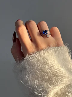 انگشتر قلب آبی و ستاره لوکس